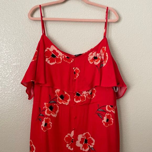 City Chic Dress Womens Size 22 Red Maxi Floral Cold Shoulder Flowy Button Slit - Picture 4 of 13